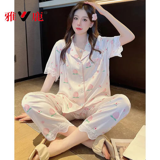 Yalu Bingsi pajamas for women in summer short-sleeved trousers Internet celebrity style 2025 new spring and summer thin home clothing set YFY9905# [short-sleeved trousers] 2XL [Suggested 130-145Jin [Jin equals 0.5 kg]]
