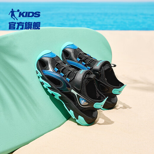 Jordan boys' toe-toe sandals, big children's summer breathable children's shoes, children's beach shoes, black/Pegasus blue 38
