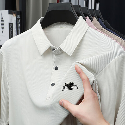 HUALIN FASHION冰丝衫男士短袖夏季凉感透气弹力翻领衬衣 1105/藏青 M 165/90-115斤