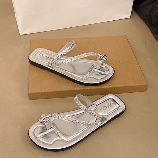 Guadi French slippers for women wearing summer toe sandals with skirts, super beautiful 2025 new fashionable and versatile beach sandals Rhinestone-6626-Black 36-37 [only one size smaller]