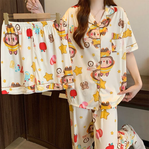 Catman (Miiow) Dulce pijama para mujeres en pantalones de manga corta de verano, un juego de pijama de celebridades de internet populares puede salir a la ropa casera 14118 [pantalones cortos de manga corta + pantalones] M recomendados 80-100Jin [Jin equivale a 0.5 kg]