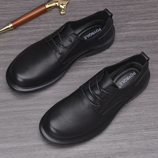 New Breathable Soft Leather Business Casual Shoes Formal Leather Shoes Men's Genuine Leather Thick Sole British Large Toe Work Casual Shoes Black 42 (260mm)