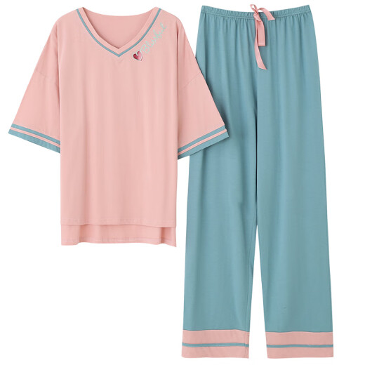 莫代尔睡衣女夏季2025新款短袖长裤宽松春秋半袖薄款家居服 FTKALS-7371 2XL