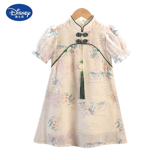 
Disney girls' dress summer Hanfu cheongsam skirt children's summer princess skirt retro Chinese style Tang suit baby skirt YBC-6629 fan cheongsam skirt-apricot color 90 size recommended height cm