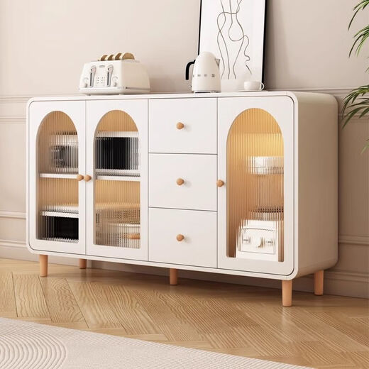 Yiguangju Cream-Stil-Sideboard-Hochschrank gegen die Wand integrierte Haushaltsküchenschrank Wohnzimmer Weinschrank 120*40*190 Runde Ecken [Blockholzfarbe] [nach Hause senden]