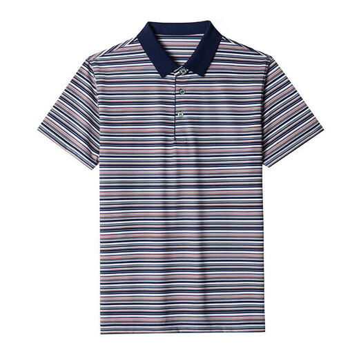 
Mengtejiao 2025 spring and summer short-sleeved T-shirt men's 100 mulberry silk summer casual lapel striped middle-aged POLO shirt 11FCY-N7003 green 11 2XL 185