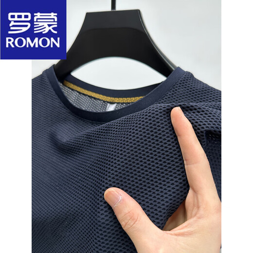 Romon Ice Silk Mesh T-Shirt Herren kurzärmelige runde Hals Sommer-Eissensen atmungsaktives schweißabsorbierend