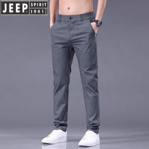 JEEP SPIRIT男士休闲裤新款宽松直筒潮流夏季薄款商务黑灰色长裤子2025春秋季 YT#838黑灰色 31
