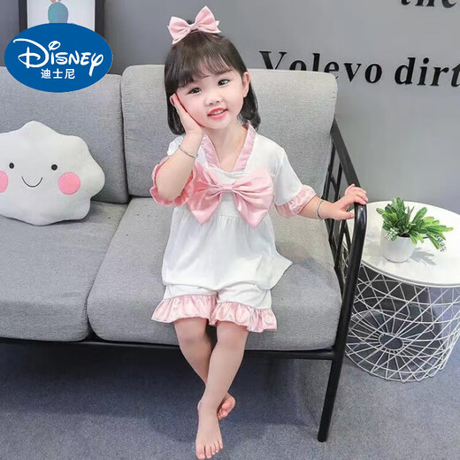 迪士尼宝宝女童冰丝睡衣套装夏季薄款空调服女宝宝可爱中小童睡衣家居服潮 粉红色 Y-8 140 (升级款)