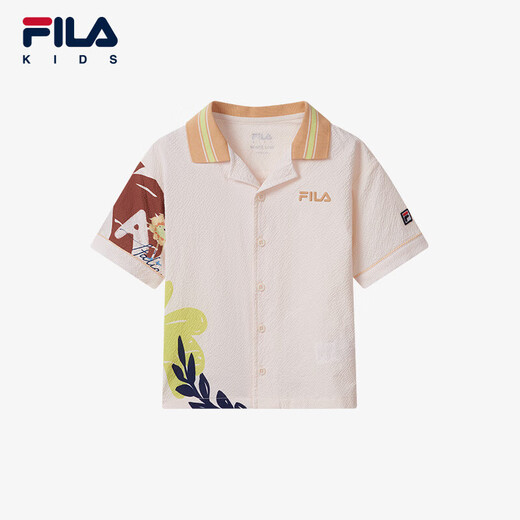 Fila Fila Children's Clothing Children's Casual Comfortable Tops 2024 Autumn Boys' Woven Short-Sleeved Shirt Trendy Maltose White-IV 120 cm