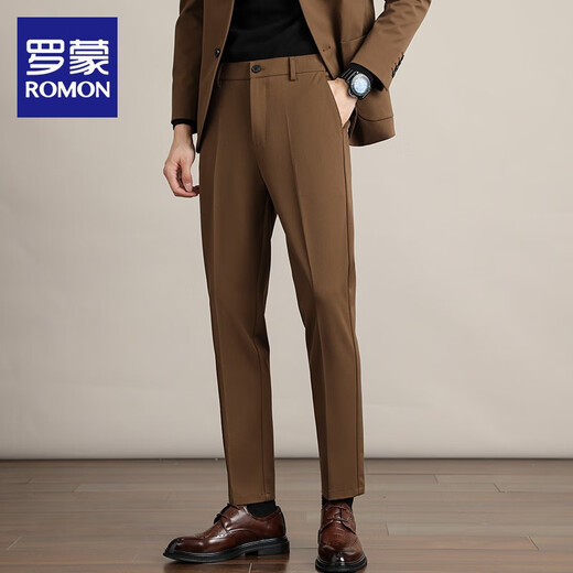 ROMON trousers men's spring and autumn casual slim straight nine-point trousers business formal drape plus velvet suit trousers men's men's trousers black nine-point trousers spring and autumn 33 140-150Jin Jin equals 0.5 kg