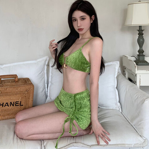 Miao Yijia Bikini Swimsuit Women's Split Sexy Pure Desire Women's Swimsuit Hot Spring Adult Swimsuit Skirt Style High-Level Seaside Wizard of Oz Sexy Swimsuit Three-piece Set One Size Recommended 120Jin Jin equals within 0.5kg, small breasts