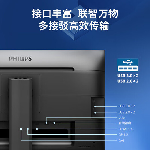 飞利浦（PHILIPS）23.8英寸 办公显示器 IPS高清 103.8%sRGB 内置音响 低蓝光 升降旋转 可壁挂 241B8QJEB/93