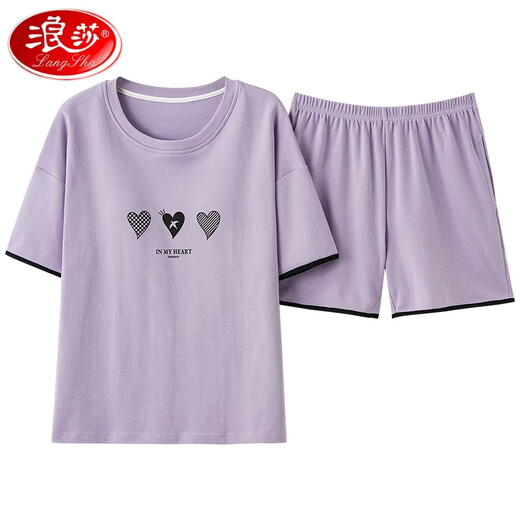 浪莎（LangSha）高档女士短袖睡衣套装带胸垫一体纯棉大码薄款可外穿家居服 1047 M (建议75-95斤)