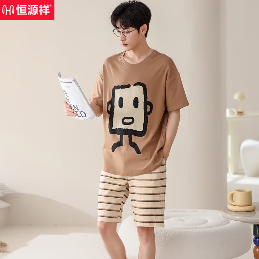 恒源祥2025新款睡衣男士夏季薄款纯棉短袖短裤家居服夏天大码可外穿套装 棉-男687 XL [建议:120-140斤]