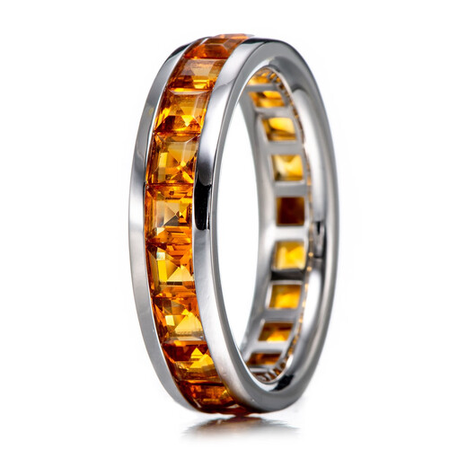 JIYAO wide-faced square natural citrine 925 silver ring for men and women, full circle of gemstones, all handmade, can be used as a pendant, 1 gram
