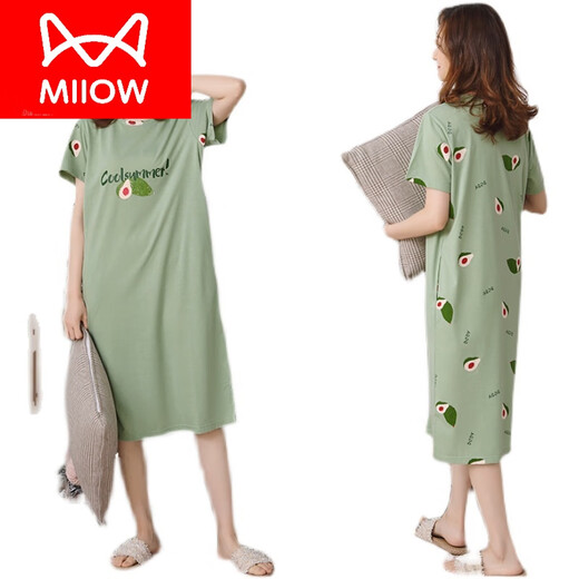 Catman (Miiow) Marke Nachthemd für Frauen Sommer reines Baumwoll kurzärmelige Long Knie-Pyjama 2023 Neues Baumwollkoran dünne Heimkleidung 9901 Langer Rock 2xl