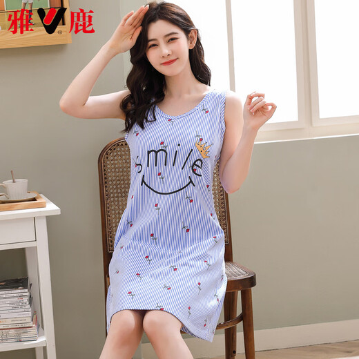Yalu High-End-Weste Nachthemd für Frauen, Sommer Pure Cotton Summer Knie Länge ärmellose neue Heimkleidung Sommerpyjama C1105 XL Frauen (115-135Jin [Jin gleich 0,5 kg])