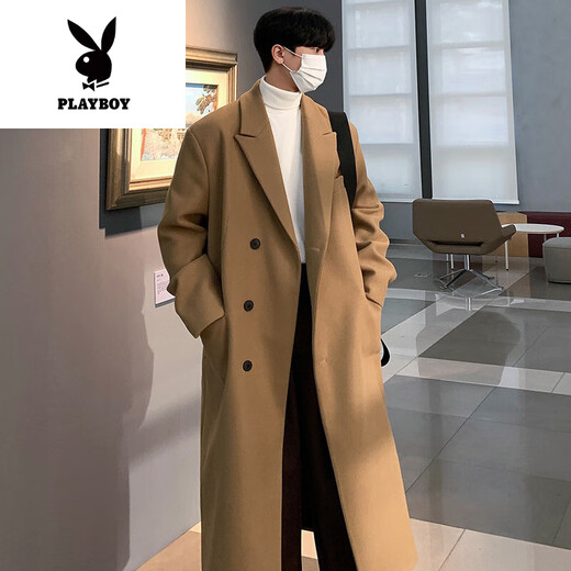 Playboy (Playboy) Осень и зимняя новая шерстяная шерсть для мужчин в среднем уровне с высоким уровнем колена высококачественной твидовой куртки корейская тренда Black Plus Plus Cotton L