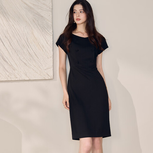 ROEYSHOUSE LOOKI Intellectual Black Hip-Wood Dress for Women 2025 Summer New Temperament One-Link Slim Skirt 12112 Black M