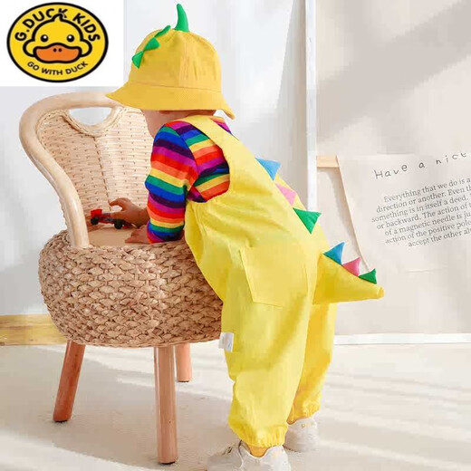 G.DUCKKIDS baby spring and autumn thin pure cotton children's dinosaur clothes spring male and female baby suit summer children's overalls rainbow top + green dinosaur overalls 36cm size 73 recommended weight 12-b