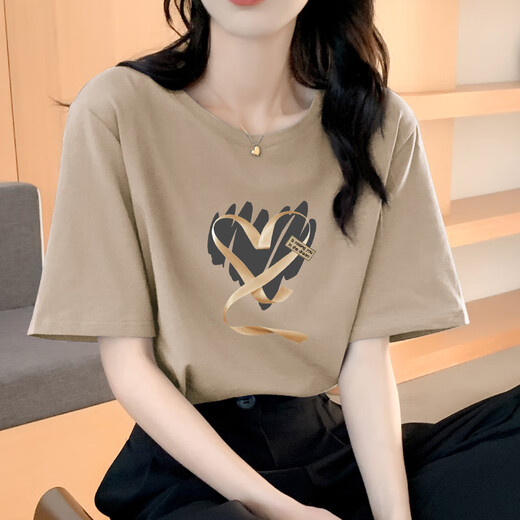 Nosskiss Luxury High-End-Marke Kurzärärmelte Baumwoll-T-Shirt für Frauen 2025 Sommer Neues modisches lockeres schlankes Temperament Vielseitige Top Khaki 724 s