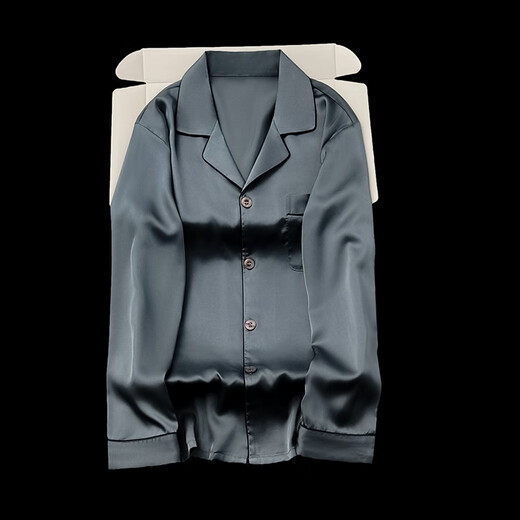 Modal silk pajamas men's long-sleeved spring and autumn high-end simple solid color big-name style loose casual home wear gift box set gray blue short sleeves + trousers 2XL recommended 160Jin Jin equals 0.5kg -180Jin Jin equals 0.5kg