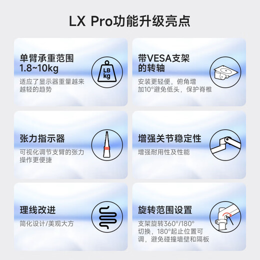 爱格升ergotron爱格升全新升级LX PRO叠加式双屏双臂显示器支架桌面电脑升降机械臂 45-690 亮白|叠加双臂|承重1.8-10kg|桌夹式