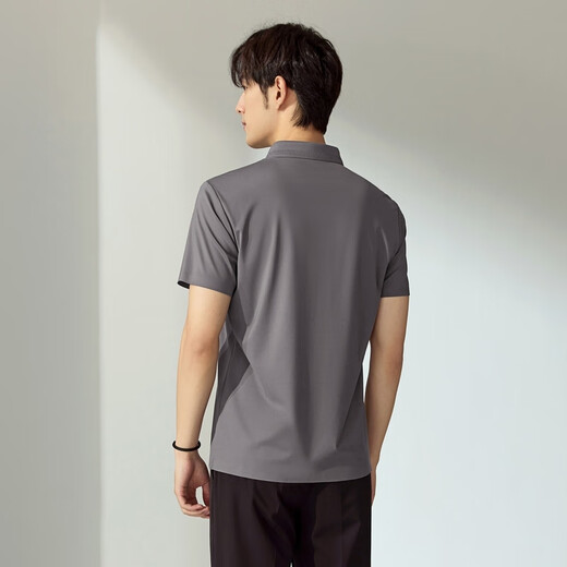 Qipai mulberry silk short-sleeved POLO shirt men's summer business casual top medium gray L