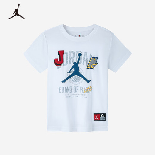 NIKE JORDAN Nike children's short-sleeved T-shirt summer new children's size 23 short T-shirt pure white 110/56 recommended height 104-110cm