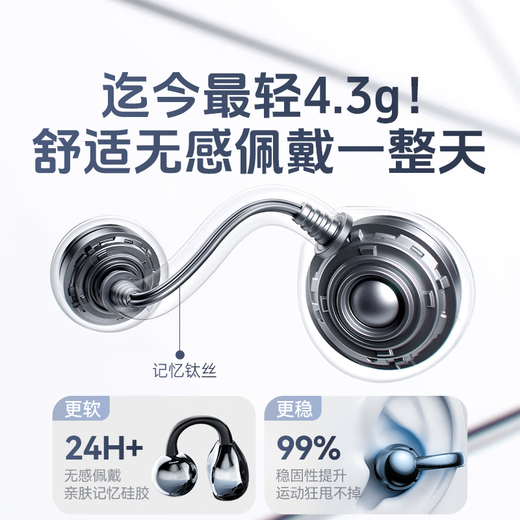 Wise Country 2025 latest model丨Berlin sound level Bluetooth headset ear clip type wireless open type non-in-ear hanging ear non-bone conduction ultra-long battery life sports running noise reduction injury