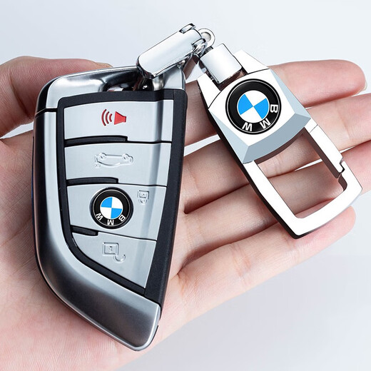 Suitable for BMW, Mercedes-Benz, Audi, Volkswagen, Honda, Toyota, Buick, Haval, Ford, Automobile Home Waist Metal Keychain, Silver Metal Buckle [Giveaway Number Plate + Braided Rope] BMW