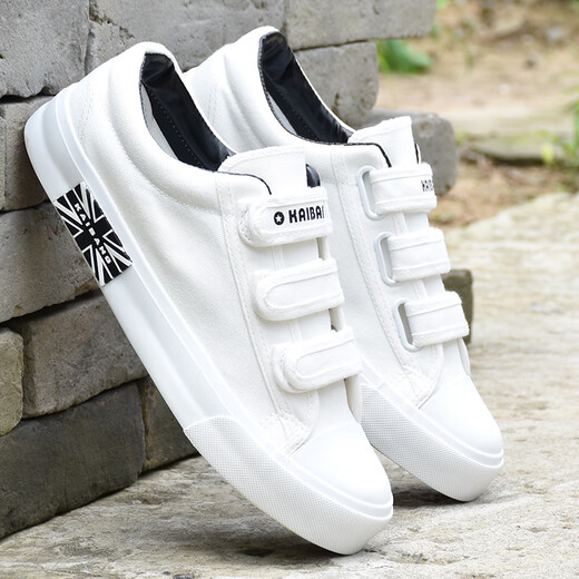 Renben Canvas Chaussures Spring Men's Breathable 2025 Nouvelle étudiante Chaussures pour hommes décontractées Velcro Chaussures Chaussures polyvalentes Chaussures tendance A1315 Black and Blue 36