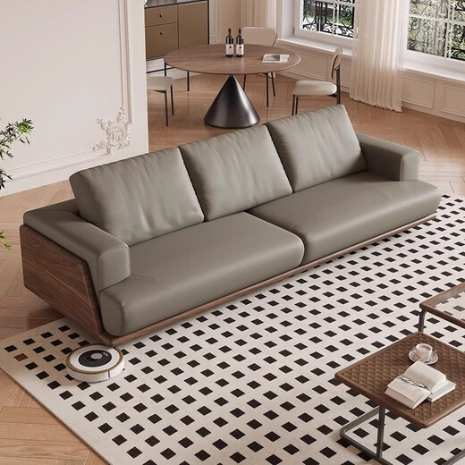 Yushe hölzernen Massivholzsofa leichter Luxusstil Wohnzimmersofa Schwarz Walnuss Inline Sofa 681#