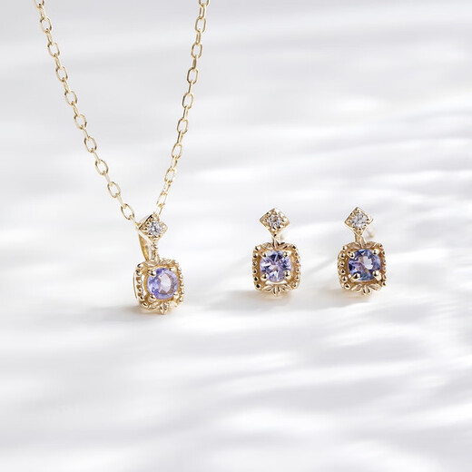 Shengbei New Purple Retro Natural Tanzanite Ring Mysterious Treasure Box Square Diamond Ring Earrings Necklace Ring (Please note the size when photographed)