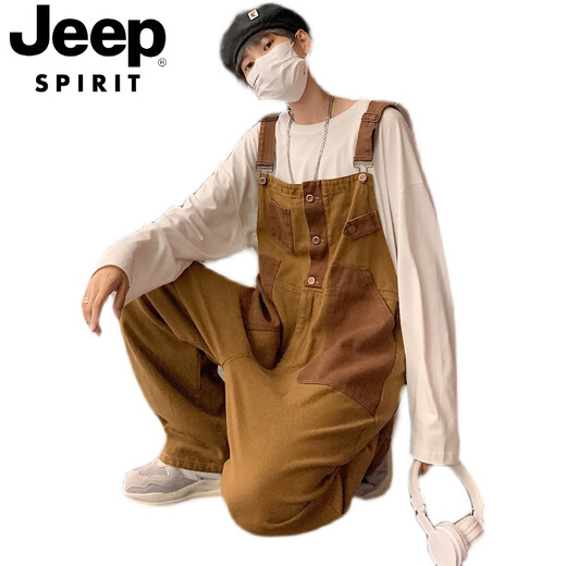 Jeep Spirit Formehought Fonctionnel Wind Sauthoue de Street's Freed Freed Casual Straight Ins Trendy Loose One-Piece Wide-leg Suspenders Brown M Brown M