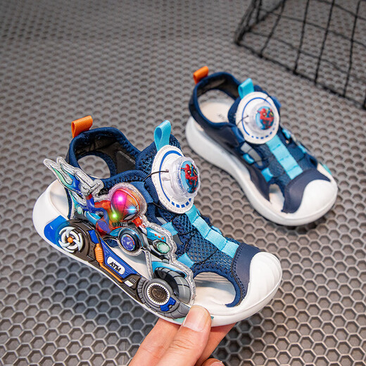 Light up children's toe-toe sandals 2025 new swivel buckle girls' sandals baby boys' sandals for small and medium-sized children blue Z-80 28