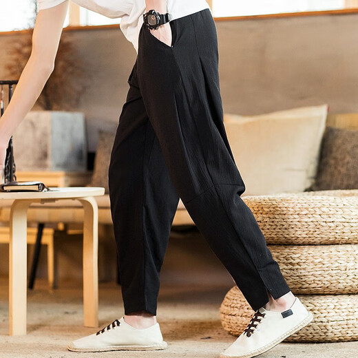 Kurashi ichishu pantalon décontracté en lin mince de style chinois à la tendance pour un pantalon long coton de sport en vrac masculin harun pantalon long gris xl