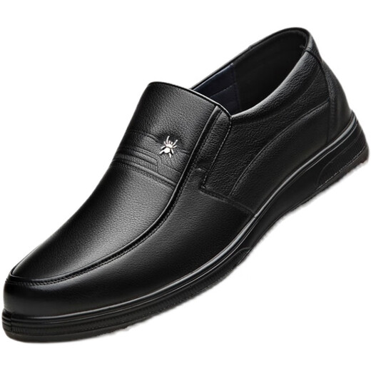 
Spider King men's shoes autumn and winter new business casual leather shoes plus velvet warm inner high school and elderly dad shoes black [9922 four-season flat heel] 38