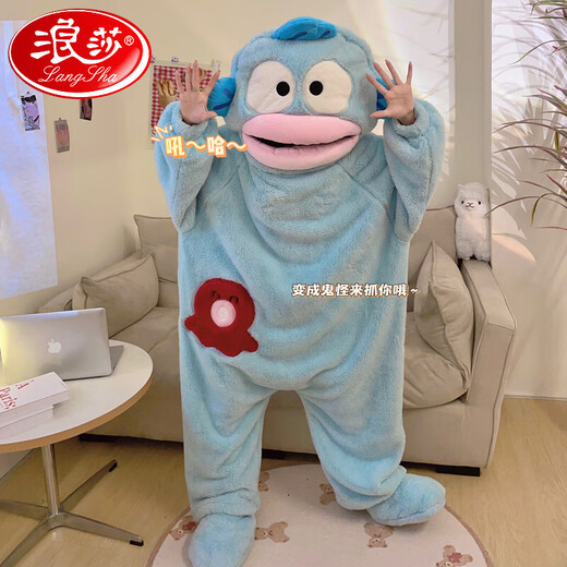 浪莎（langsha）汉顿丑鱼连体睡衣女珊瑚绒加厚保暖秋冬季卡通搞怪情侣睡袍长款男 (无鞋子)B702 M (下单送运费险)