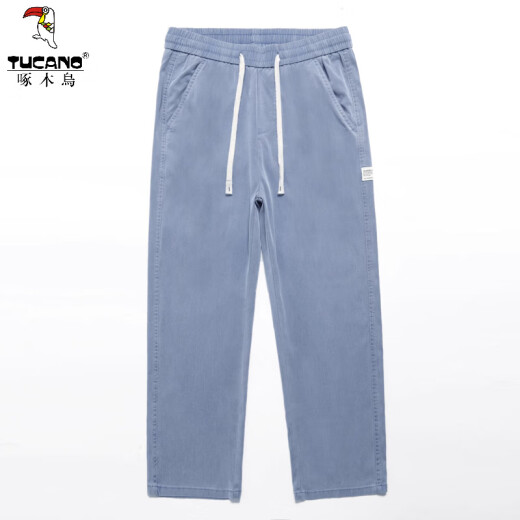 啄木鸟（TUCANO）休闲裤男莱赛尔天丝宽松直筒2025新款夏季阔腿冰丝薄款透气长裤子 1048黑色 【天丝薄款】 M （ 90-115斤）