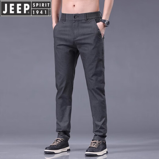 JEEP SPIRIT男士休闲裤新款宽松直筒潮流夏季薄款商务黑灰色长裤子2025春秋季 YT#838黑灰色 31