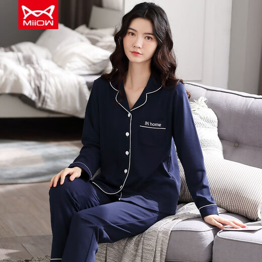 猫人（MiiOW）睡衣女春秋款纯棉年新款休闲长袖纯棉秋冬秋季秋天家居服套装 9901#枣红上衣+裤子 M