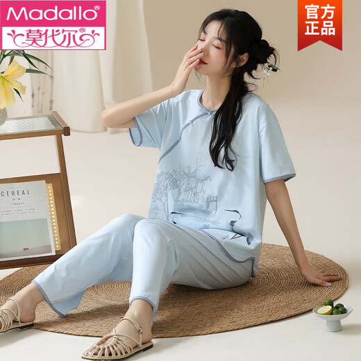 Modal Summer El juego de pijamas de estilo chino de manga corta para mujeres se puede usar la ropa para el hogar de los nuevos pantalones chinos en el verano y9905 L (recomendado 95-115Jin [Jin iguala 0.5 kg])