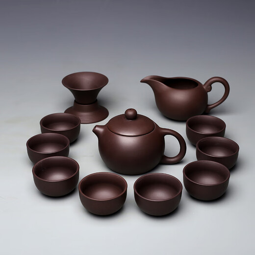Fat Donglai quality purple sand tea set complete set Yixing raw mineral teapot kung fu accessories household tea tray tea cup lid bowl pottery black purple sand one pot two cups - event price