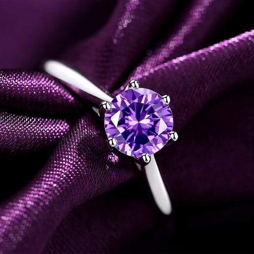 Timebetter natural amethyst silver ring, simple six-claw gift certificate, niche high-end purple romantic light luxury birthday gift, natural amethyst silver ring/main stone diameter about 6mm, open ring