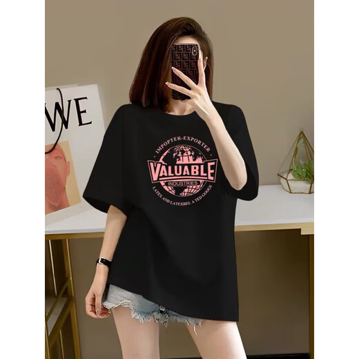 With pure YISHION Korean version of fat mm apricot pure cotton short-sleeved T-shirt for women 2025 new summer large-size slimming shoulder half-sleeved top trendy 1047# Navy Blue [Pure Cotton] XL [Suggested 135-155Jin [Jin equals 0.5 kg]]
