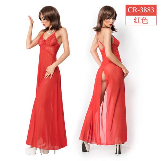 
Women's sexy underwear pajamas backless perspective long skirt three-point suspender nightgown transparent and fun night fire mysterious black and white collar slit long skirt 3883 S/M small code 88-122Jin [Jin equals 0.5 kg] 160-172CM