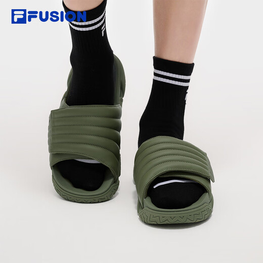 FILA FUSION斐乐潮牌拖鞋男鞋潮流凉拖鞋2025夏新款面包拖鞋沙滩鞋 凯特橄榄绿-CO 40
