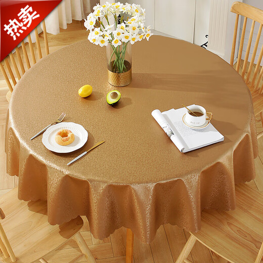 Baifei European style waterproof, oil-proof, anti-scalding, no-wash tablecloth, hotel restaurant home round large round table tablecloth, tablecloth, evergreen-coffee, round 180cm (recommended diameter within 1.4 meters)